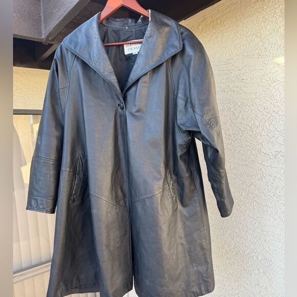 Brandon Thomas vintage lined leather one button trench coat flair matrix sz M - Picture 7 of 12